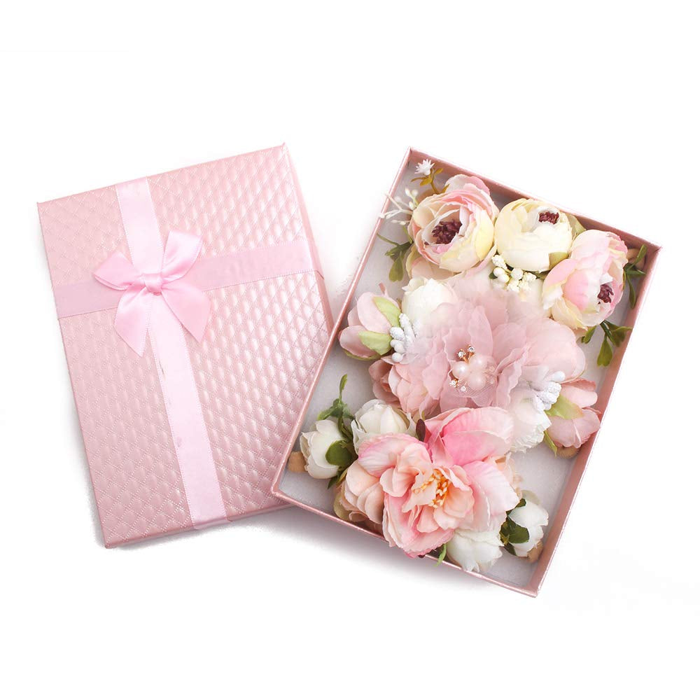 Baby Girl Floral Headbands- 3Pcs Nylon Headband Handmade Flower Crown Elastic Hairband Newborn Toddler Hair Accessories Gifts for Girls （1-6 Years Old）