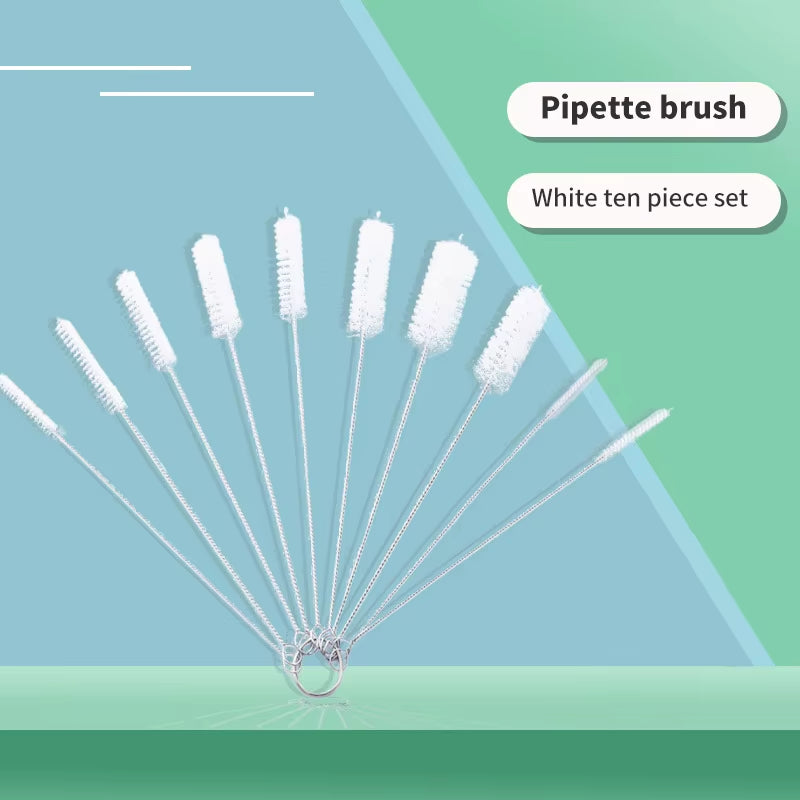 Bottle Clean Brush 10Pcs Set Stainless Steel Soft Hair Brush Pipette Straws Brush Multipurpose Household Cleaning Tools