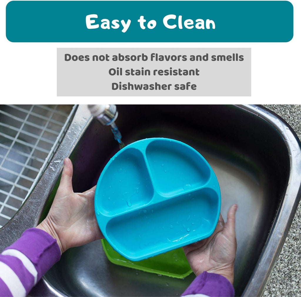 Suction Plate for Toddlers | BPA Free, 100% Food-Grade Silicone | Microwave, Dishwasher and Oven Safe | Stay Put Divided Baby Feeding Plates