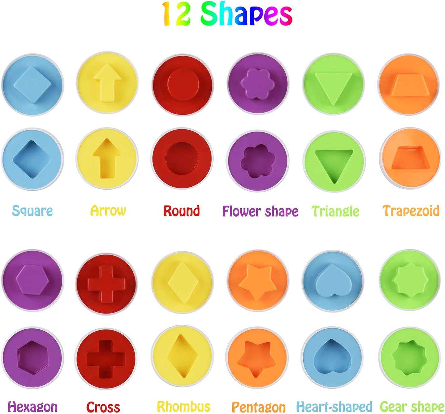 Color Shape Matching Eggs for Toddlers, Preschool Learning Educational Sorting Easter Eggs Toys Gift Recognition Skills for Kids Boys Girls with Pink Eggs Holder, 12 Eggs