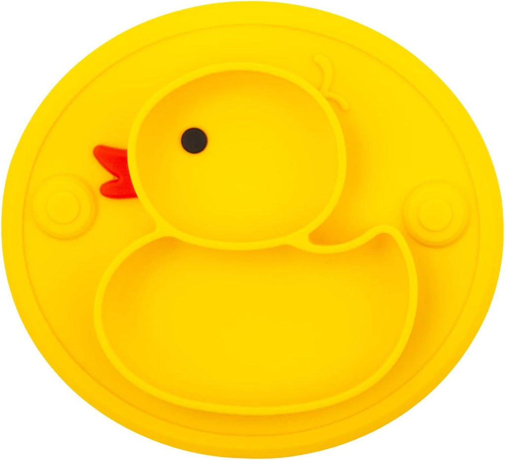 Silicone Divided Toddler Plates, Portable Non Slip Suction Plates for Children Babies and Kids BPA Free Baby Dinner Plate (Duck-Yellow) 1