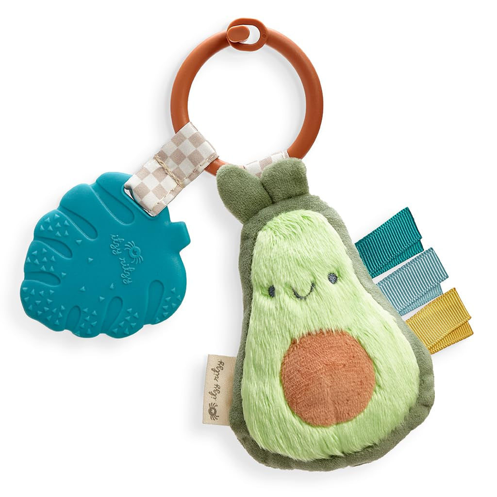 Infant Toy & Teether - Itzy Pal Baby Teething Toy Includes Lovey, Crinkle Sound, Textured Ribbons & Silicone Teether for Newborn (Avocado)