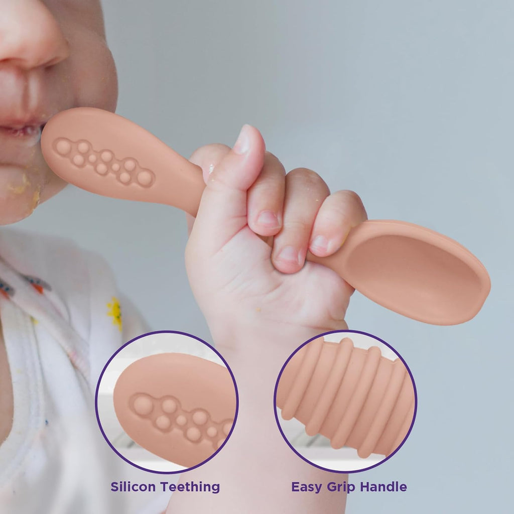Silicone Baby Spoon Set - Baby Led Weaning First Stage Feeding Utensils, Gum Friendly, BPA & Phthalate Free