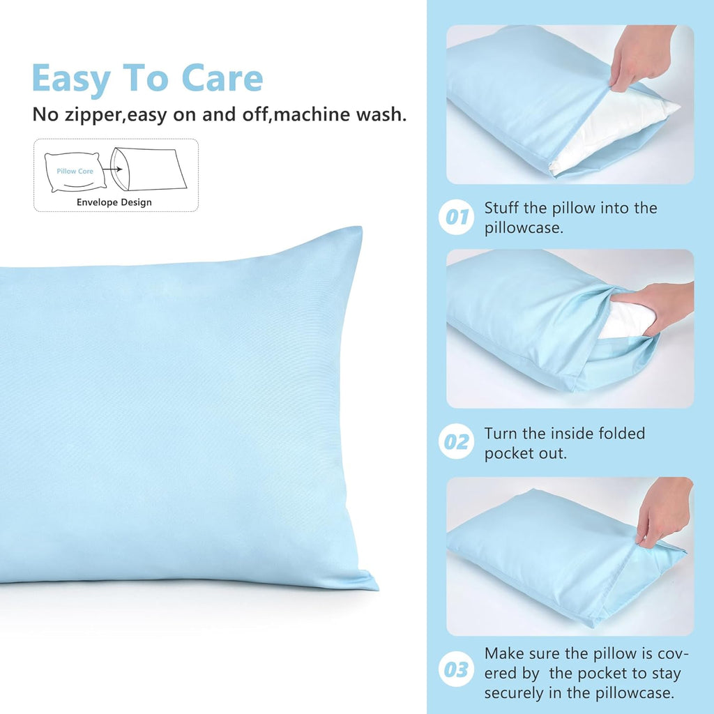 Toddler Pillowcase 2 Pack with Envelope Closure,13" X 18" Silky Soft Microfiber Travel Kids Pillowcase for Boys and Girls,Aqua Blue