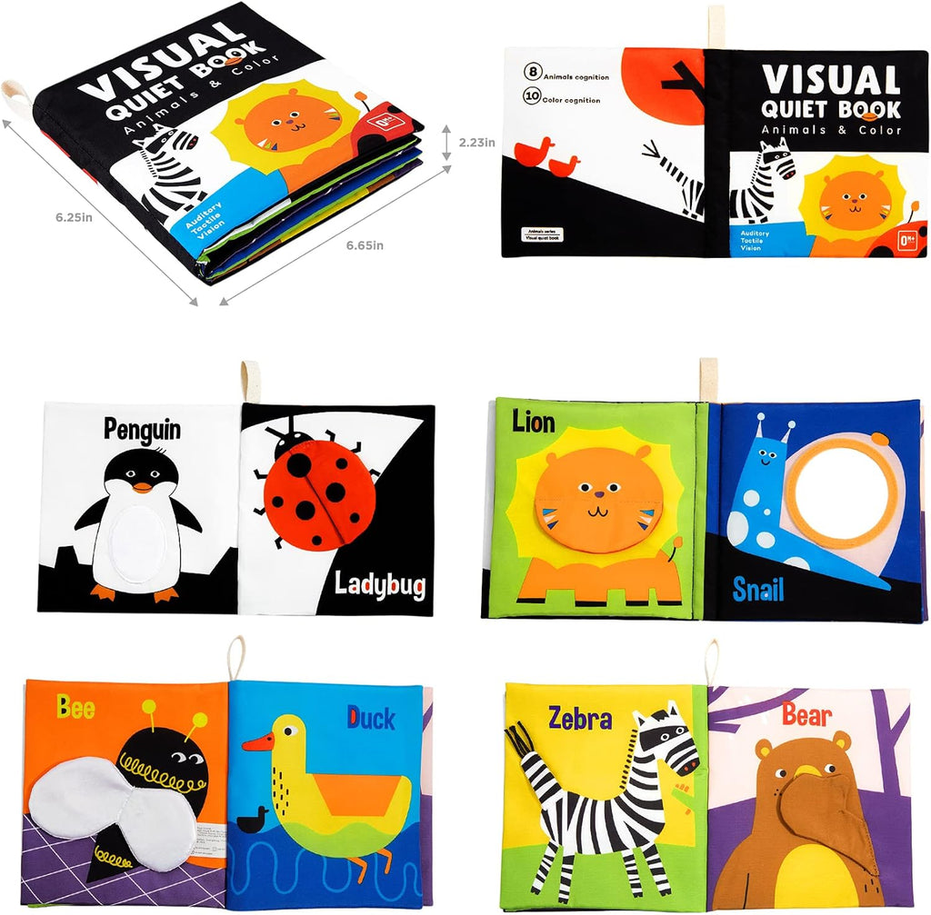 Soft Baby Books - High Contrast Black & White Touch & Feel Crinkle Cloth Books for Infants & Toddlers, Early Educational Stimulation Toys, Baby Girl & Boy Gift, Animal