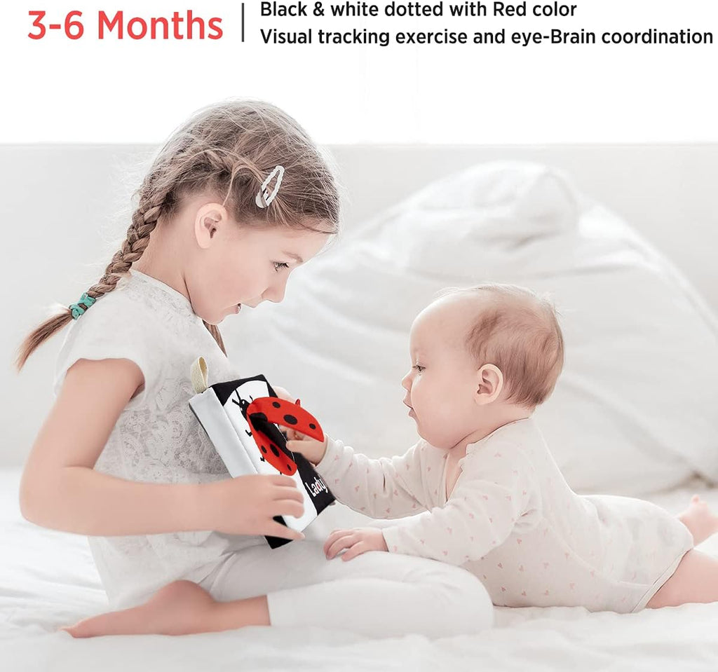 Soft Baby Books - High Contrast Black & White Touch & Feel Crinkle Cloth Books for Infants & Toddlers, Early Educational Stimulation Toys, Baby Girl & Boy Gift, Animal