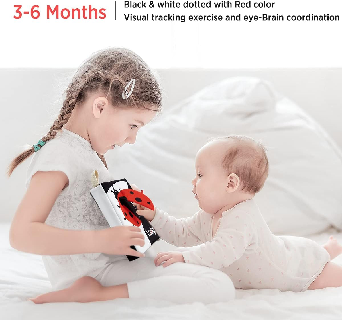 Soft Baby Books - High Contrast Black & White Touch & Feel Crinkle Cloth Books for Infants & Toddlers, Early Educational Stimulation Toys, Baby Girl & Boy Gift, Animal