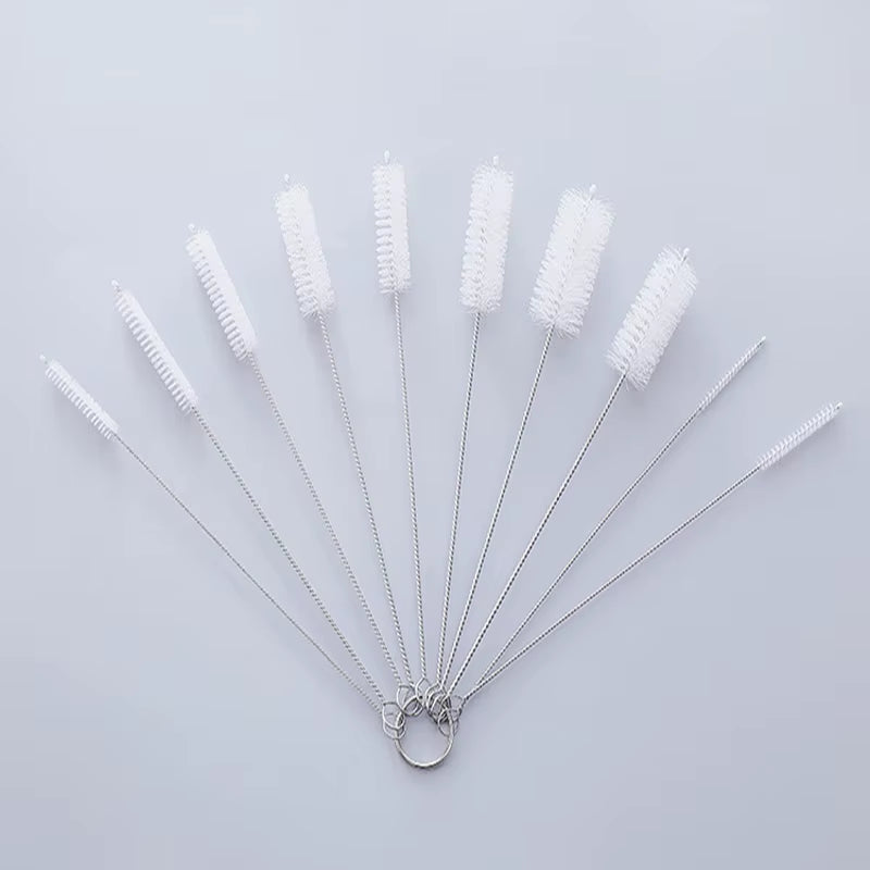 Bottle Clean Brush 10Pcs Set Stainless Steel Soft Hair Brush Pipette Straws Brush Multipurpose Household Cleaning Tools
