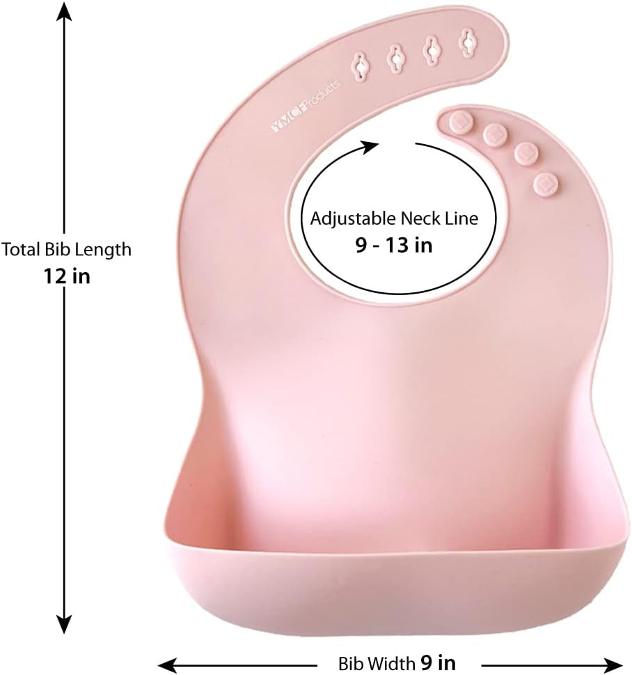 2-Pack Waterproof Silicone Baby Bib Light Weight Comfortable Easy Wipe Clean (Pink/Beige)