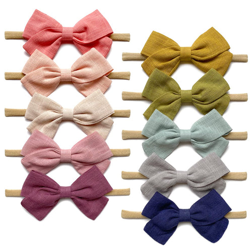 Baby Girl Headbands and Hair Bows, 10Pcs Stretchy Nylon Hairbands for Newborn, Infant, Toddlers