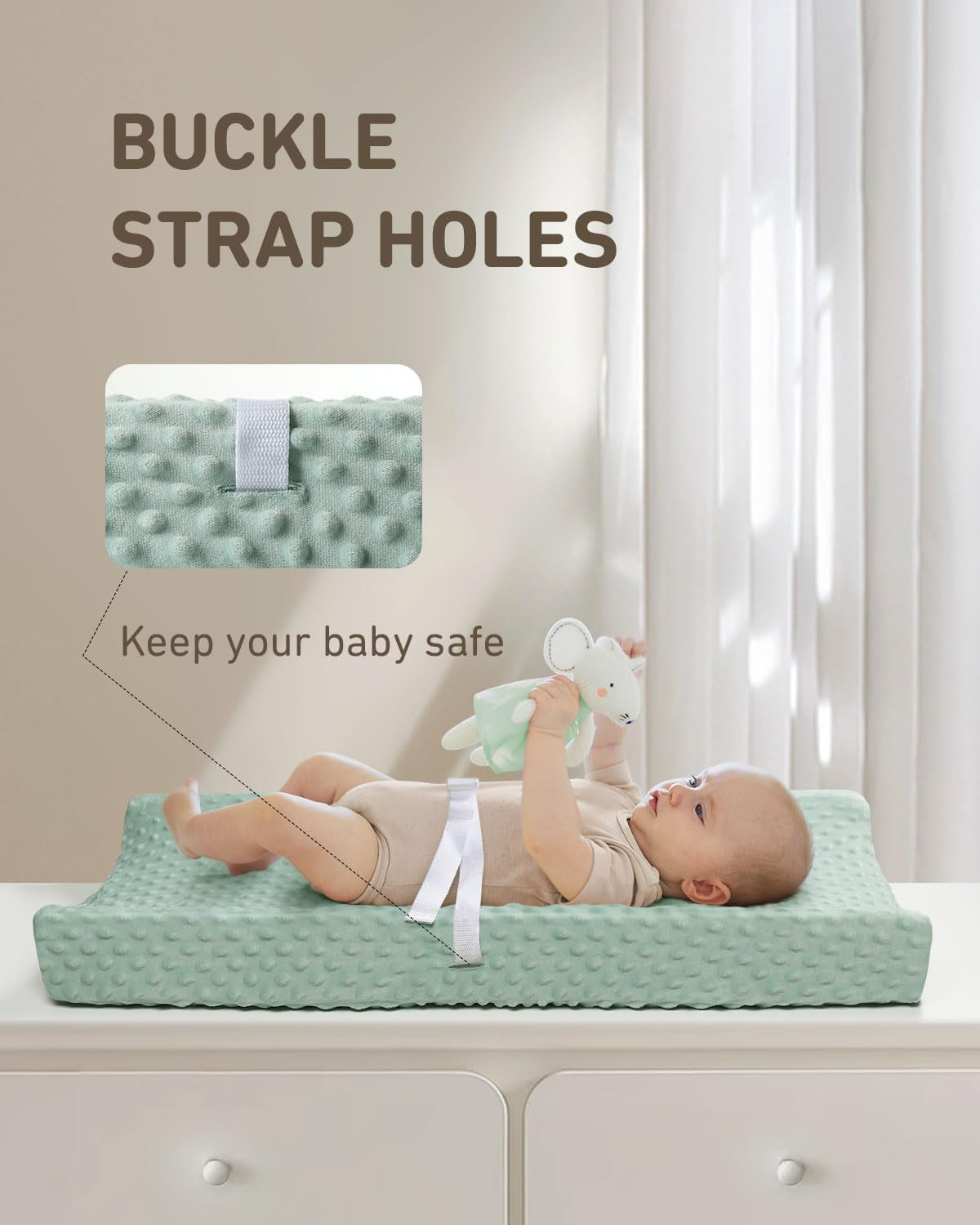 Changing Pad Cover, Ultra Soft Minky Dots Plush Changing Table Covers for Baby Boys and Girls, Breathable, 2 Pack (Roman Green & Lily White)