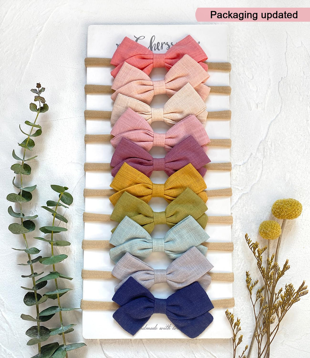 Baby Girl Headbands and Hair Bows, 10Pcs Stretchy Nylon Hairbands for Newborn, Infant, Toddlers