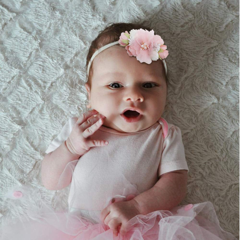 Baby Girl Floral Headbands- 3Pcs Nylon Headband Handmade Flower Crown Elastic Hairband Newborn Toddler Hair Accessories Gifts for Girls （1-6 Years Old）