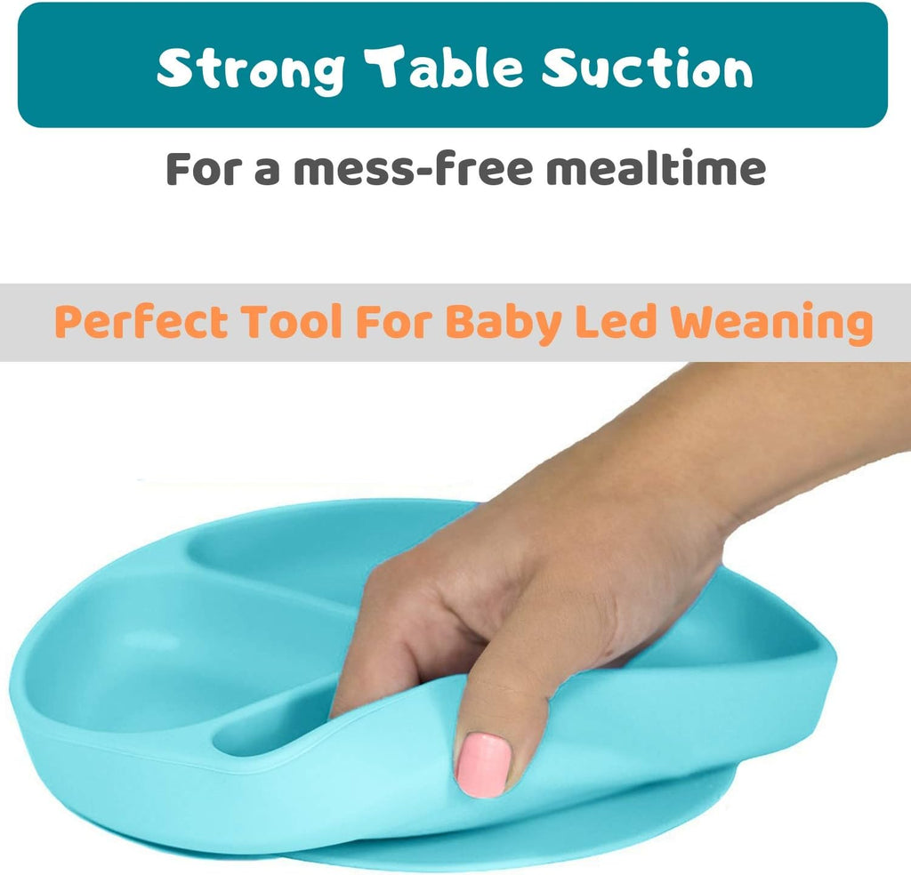 Suction Plate for Toddlers | BPA Free, 100% Food-Grade Silicone | Microwave, Dishwasher and Oven Safe | Stay Put Divided Baby Feeding Plates