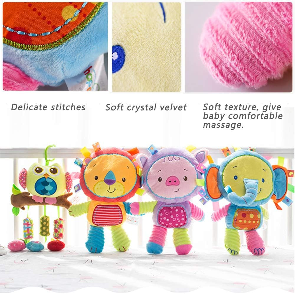 Baby Tags Toy, Taggie Security Blanket Elephant Stuffed Toy, Baby Plush Sensory Tag with Ribbons & Rattle, Toddler, Newborns, Infant