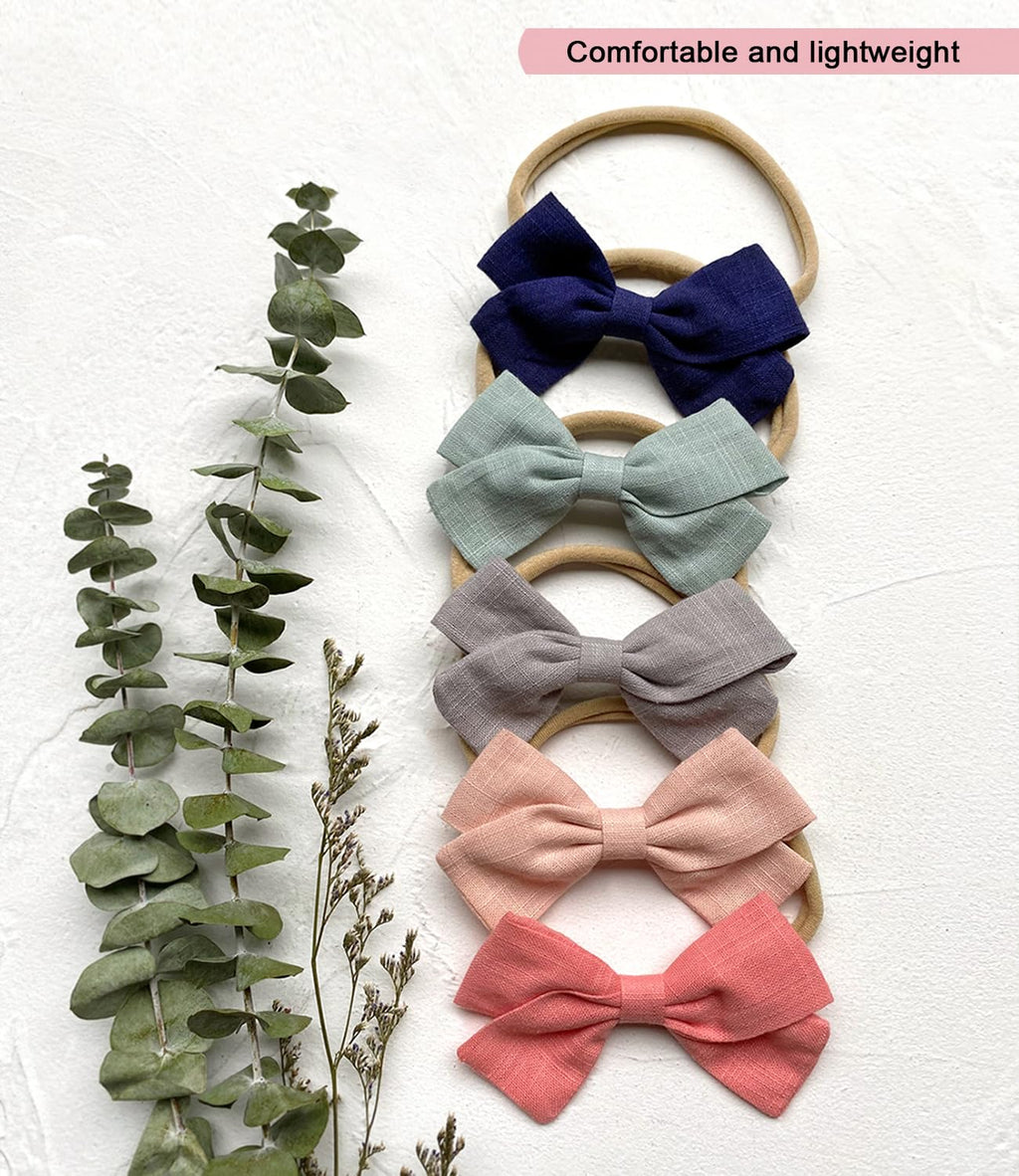 Baby Girl Headbands and Hair Bows, 10Pcs Stretchy Nylon Hairbands for Newborn, Infant, Toddlers