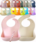 2-Pack Waterproof Silicone Baby Bib Light Weight Comfortable Easy Wipe Clean (Pink/Beige)