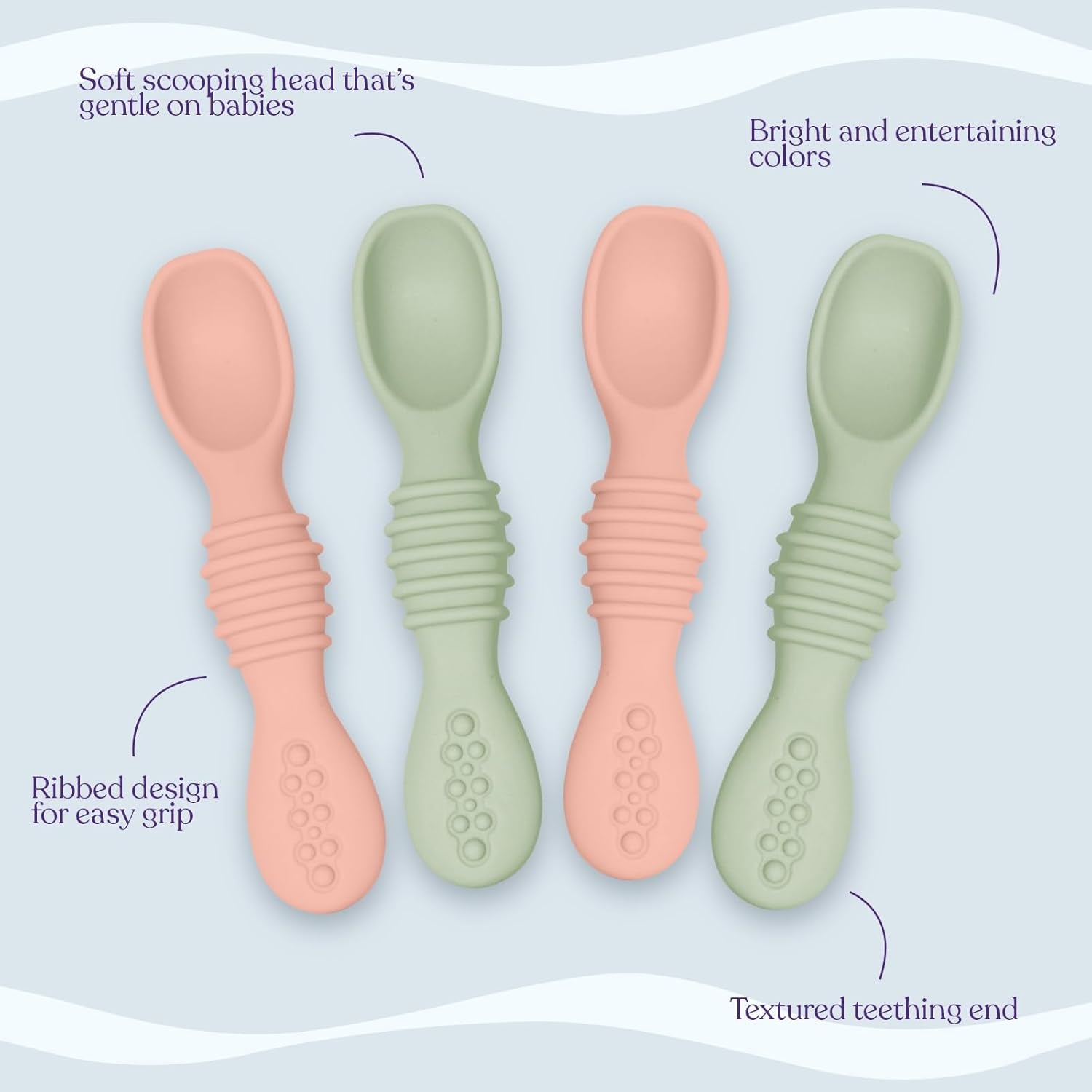 Silicone Baby Spoon Set - Baby Led Weaning First Stage Feeding Utensils, Gum Friendly, BPA & Phthalate Free