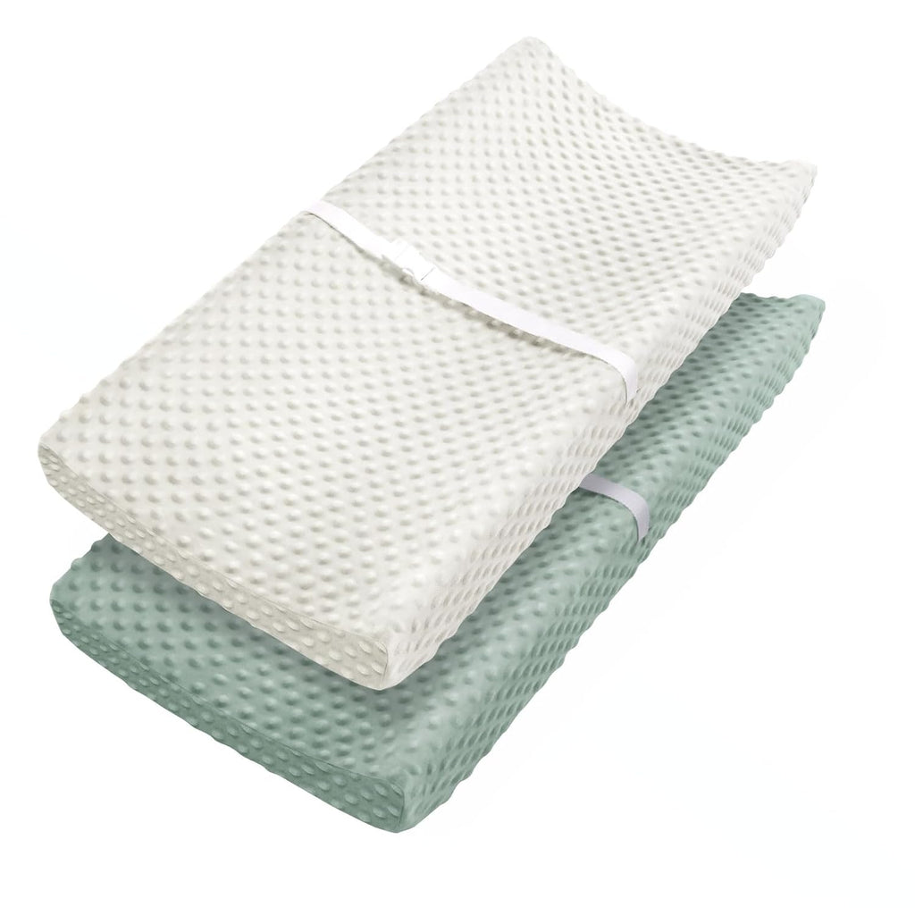 Changing Pad Cover, Ultra Soft Minky Dots Plush Changing Table Covers for Baby Boys and Girls, Breathable, 2 Pack (Roman Green & Lily White)