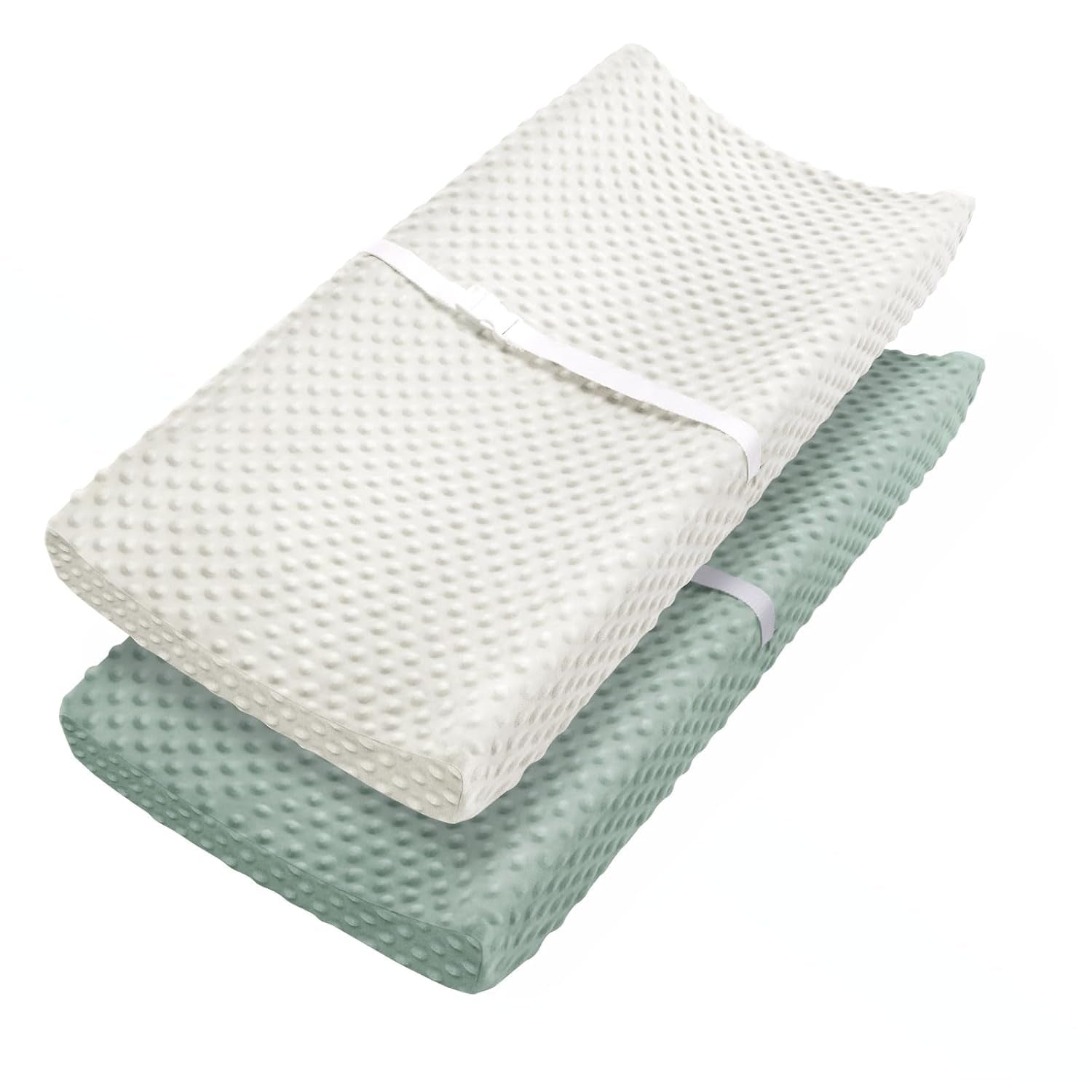 Changing Pad Cover, Ultra Soft Minky Dots Plush Changing Table Covers for Baby Boys and Girls, Breathable, 2 Pack (Roman Green & Lily White)
