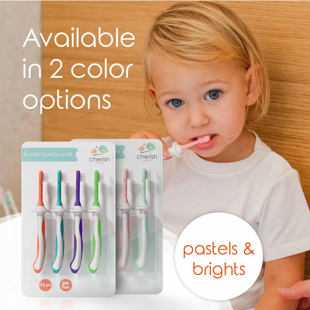 Toddler Toothbrushes 1-2 Years (4-Pack) - Bpa-Free & Safety-Tested Kids Toothbrush Kit, Designed by a Pediatric Dentist, Soft-Grip Toothbrush for Kids, My First Toothbrush Set