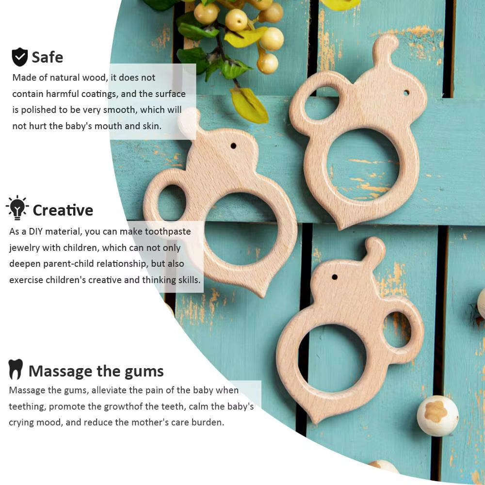 10Pc Baby Wooden Teether Beech Bee Pacifier Teeth Pendant Wooden Baby Gym Toys Montessori Animals Baby Products Newborn Gift Kid