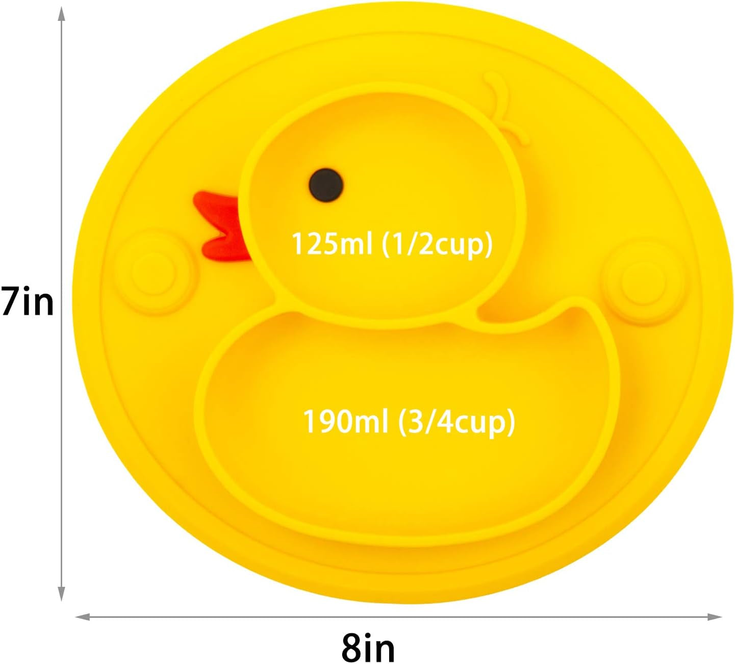 Silicone Divided Toddler Plates, Portable Non Slip Suction Plates for Children Babies and Kids BPA Free Baby Dinner Plate (Duck-Yellow) 1