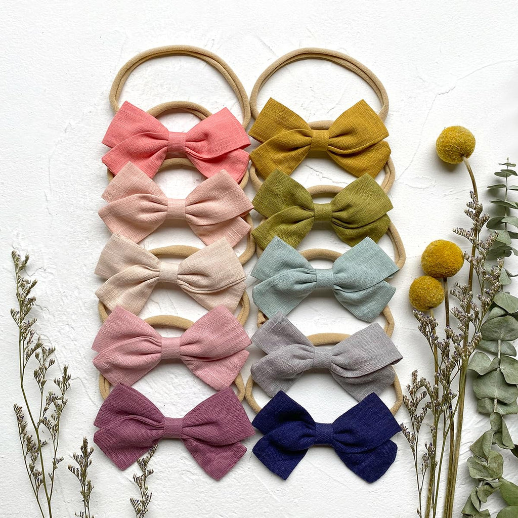 Baby Girl Headbands and Hair Bows, 10Pcs Stretchy Nylon Hairbands for Newborn, Infant, Toddlers