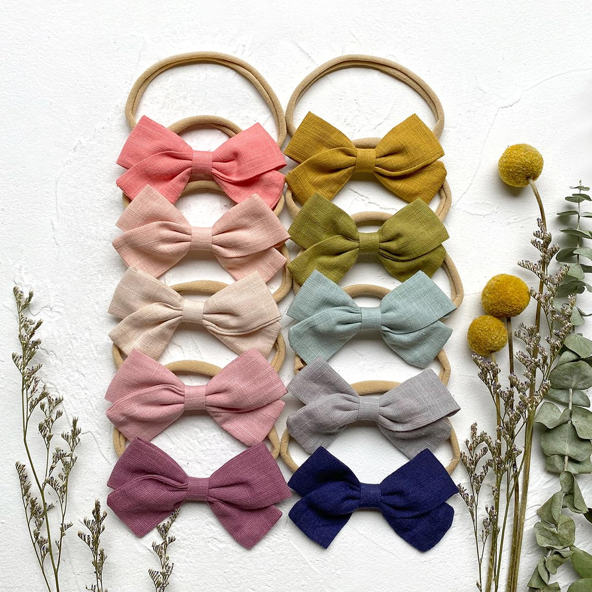 Baby Girl Headbands and Hair Bows, 10Pcs Stretchy Nylon Hairbands for Newborn, Infant, Toddlers