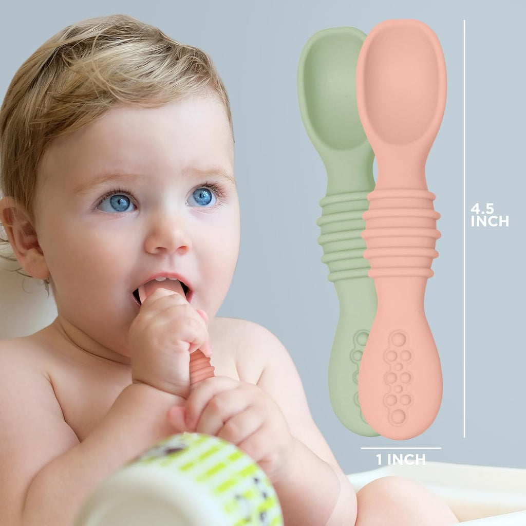 Silicone Baby Spoon Set - Baby Led Weaning First Stage Feeding Utensils, Gum Friendly, BPA & Phthalate Free