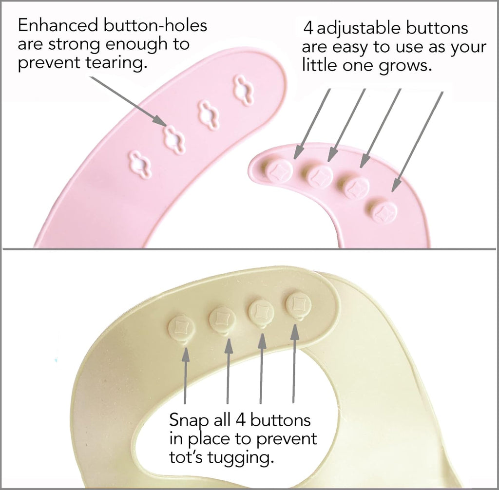 2-Pack Waterproof Silicone Baby Bib Light Weight Comfortable Easy Wipe Clean (Pink/Beige)
