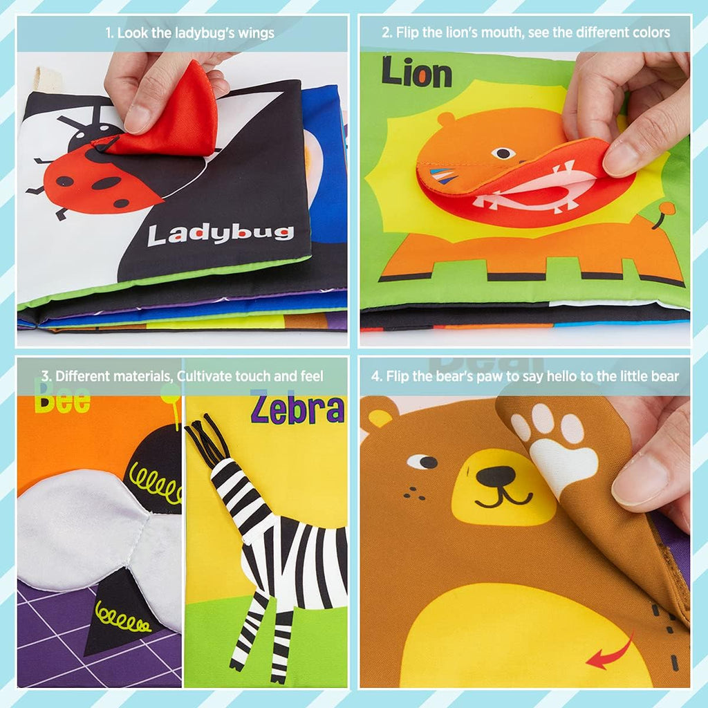 Soft Baby Books - High Contrast Black & White Touch & Feel Crinkle Cloth Books for Infants & Toddlers, Early Educational Stimulation Toys, Baby Girl & Boy Gift, Animal