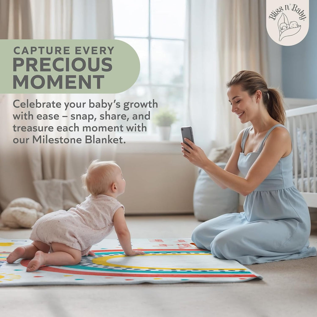Monthly Milestone Blanket for Baby Girl - 60"X40" - Wrinkle Free Newborn Age Month Blanket with Growth Chart - Washable & Dryable - W/Frames & Cotton Bib - Boho Theme