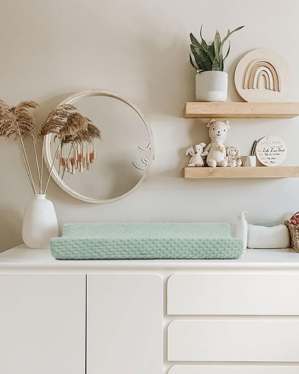 Changing Pad Cover, Ultra Soft Minky Dots Plush Changing Table Covers for Baby Boys and Girls, Breathable, 2 Pack (Roman Green & Lily White)