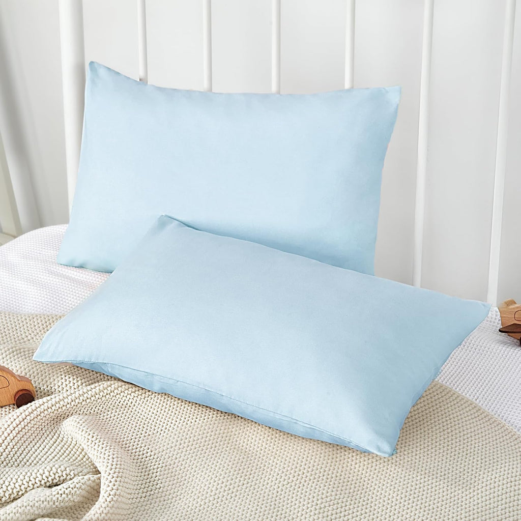 Toddler Pillowcase 2 Pack with Envelope Closure,13" X 18" Silky Soft Microfiber Travel Kids Pillowcase for Boys and Girls,Aqua Blue