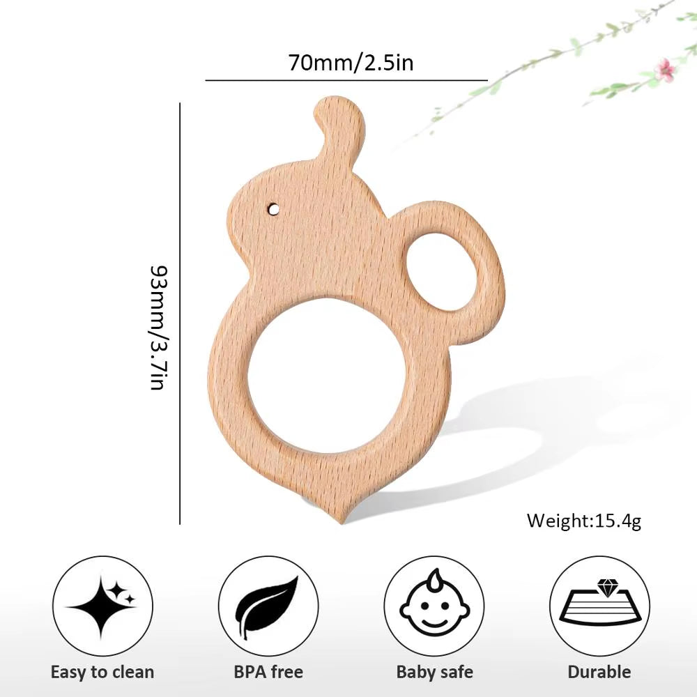 10Pc Baby Wooden Teether Beech Bee Pacifier Teeth Pendant Wooden Baby Gym Toys Montessori Animals Baby Products Newborn Gift Kid