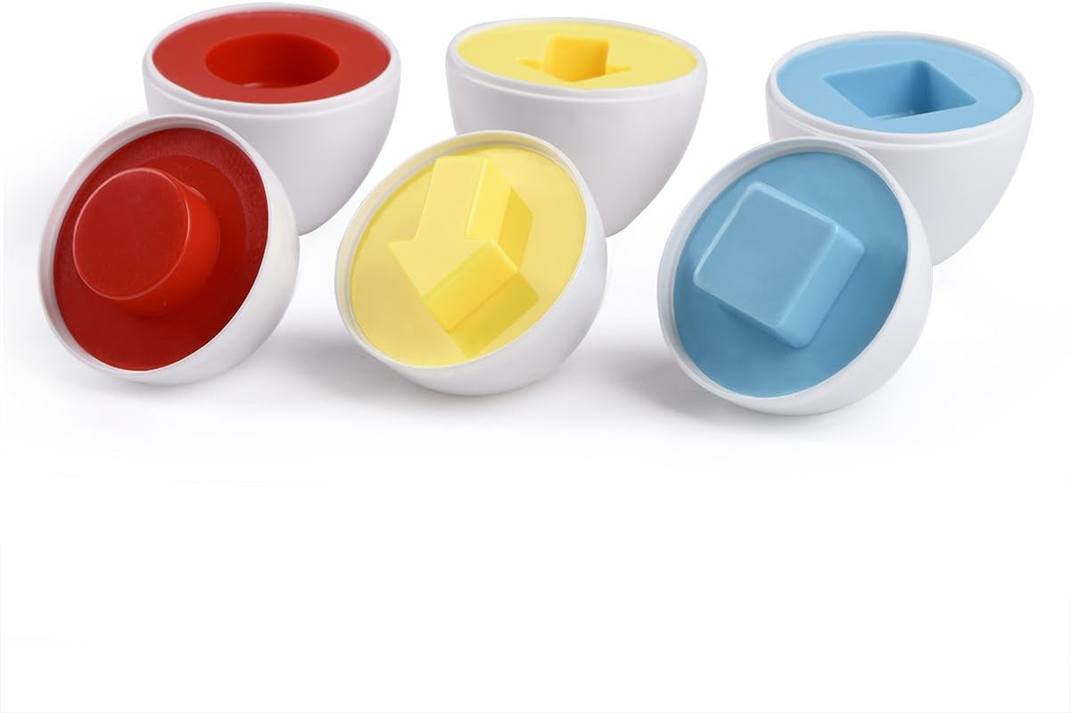 Color Shape Matching Eggs for Toddlers, Preschool Learning Educational Sorting Easter Eggs Toys Gift Recognition Skills for Kids Boys Girls with Pink Eggs Holder, 12 Eggs