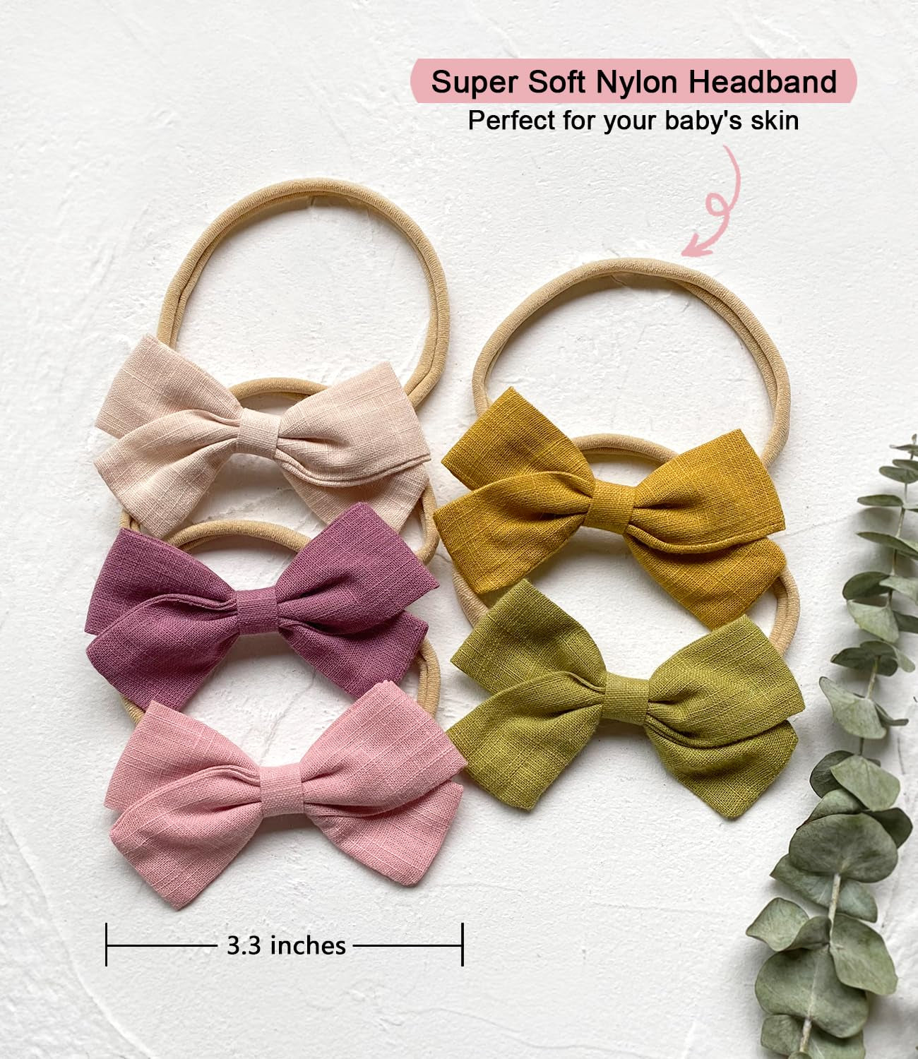 Baby Girl Headbands and Hair Bows, 10Pcs Stretchy Nylon Hairbands for Newborn, Infant, Toddlers