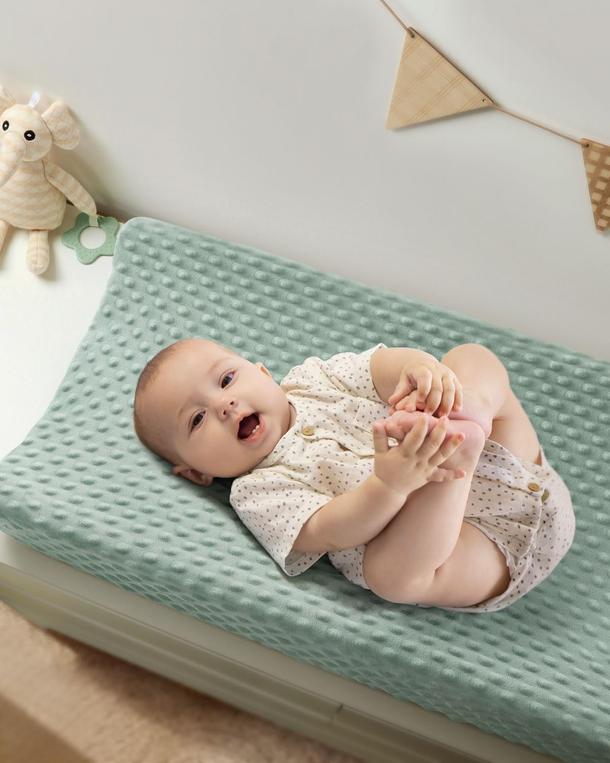 Changing Pad Cover, Ultra Soft Minky Dots Plush Changing Table Covers for Baby Boys and Girls, Breathable, 2 Pack (Roman Green & Lily White)