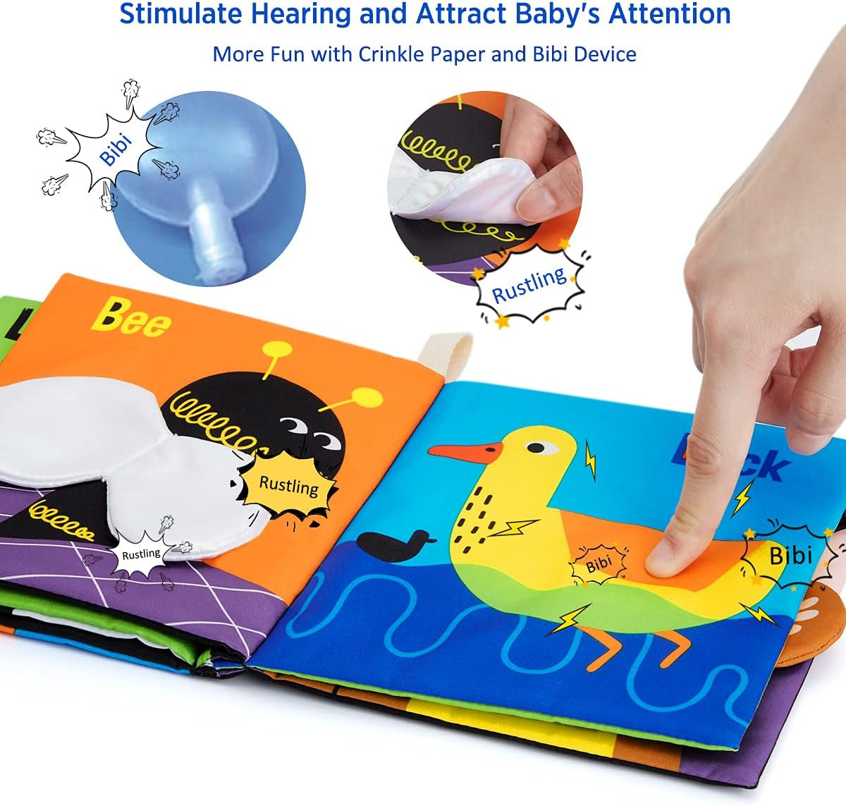 Soft Baby Books - High Contrast Black & White Touch & Feel Crinkle Cloth Books for Infants & Toddlers, Early Educational Stimulation Toys, Baby Girl & Boy Gift, Animal