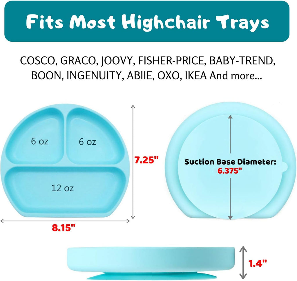 Suction Plate for Toddlers | BPA Free, 100% Food-Grade Silicone | Microwave, Dishwasher and Oven Safe | Stay Put Divided Baby Feeding Plates