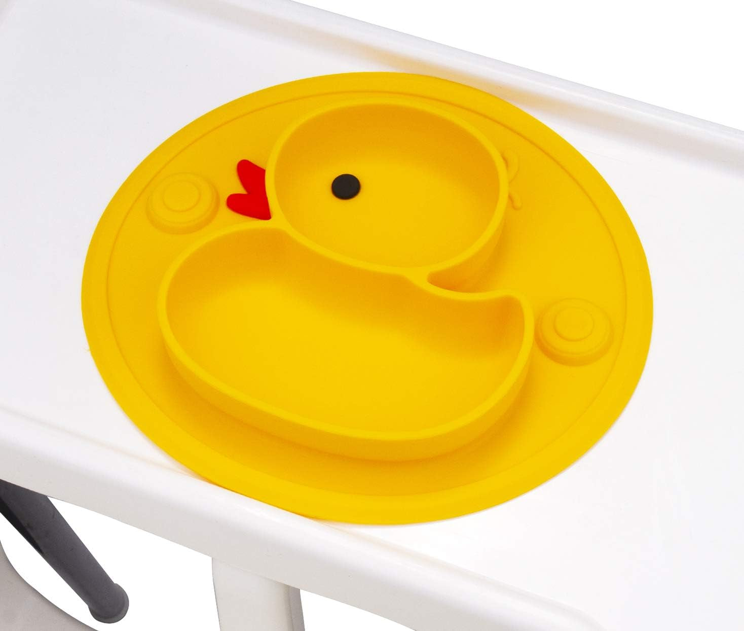 Silicone Divided Toddler Plates, Portable Non Slip Suction Plates for Children Babies and Kids BPA Free Baby Dinner Plate (Duck-Yellow) 1