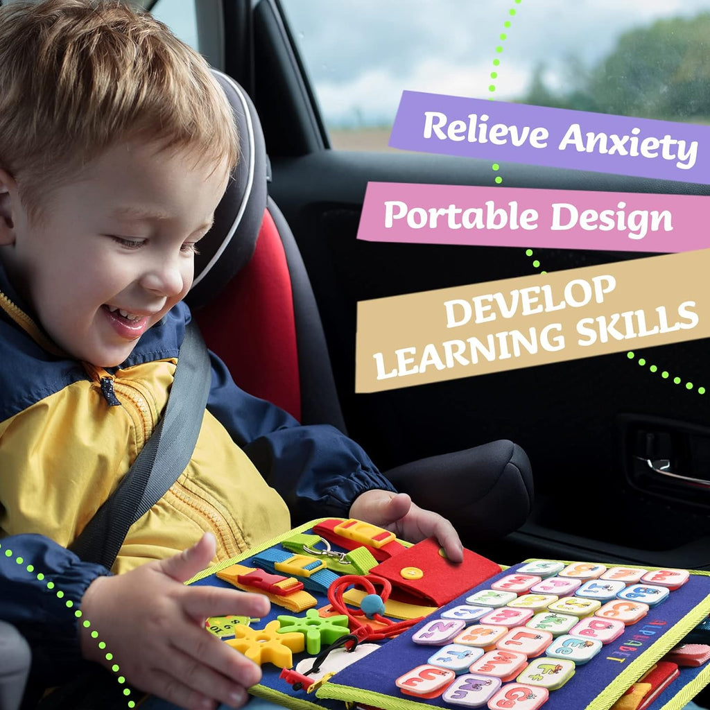 Montessori Busy Board | 3-5 Year Old Toddler Learning Toy | Fine Motor Skills Development | Montessori Sensory Playset | Early Childhood Education Tool | Portable Travel Preschool Activity Kit