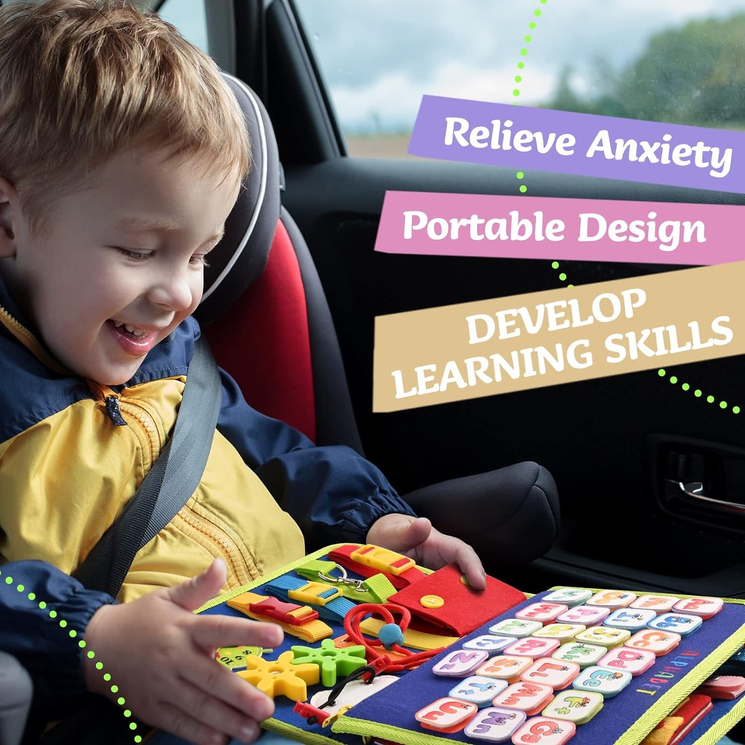 Montessori Busy Board | 3-5 Year Old Toddler Learning Toy | Fine Motor Skills Development | Montessori Sensory Playset | Early Childhood Education Tool | Portable Travel Preschool Activity Kit